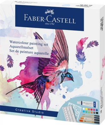 Akvarell festékkészlet, tubusos, kiegészítőkkel, FABER-CASTELL "Creative Studio", 12 különböző szín